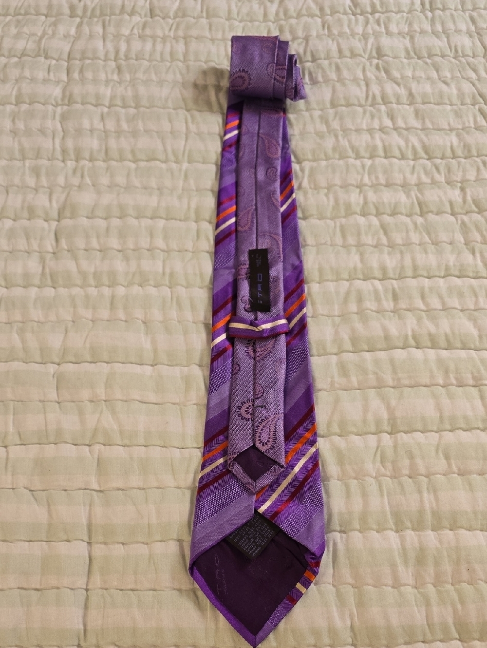 Etro Lavender Paisley and Stripe Silk Tie with Orange and Burgundy Accents NWOT
